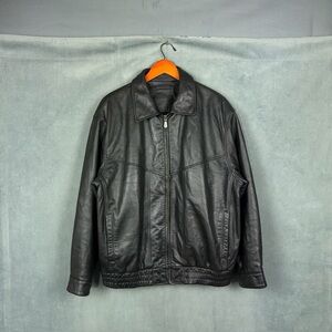 Vintage Roundtree & Yorke Leather Bomber Jacket Mens Size Large Black Zip